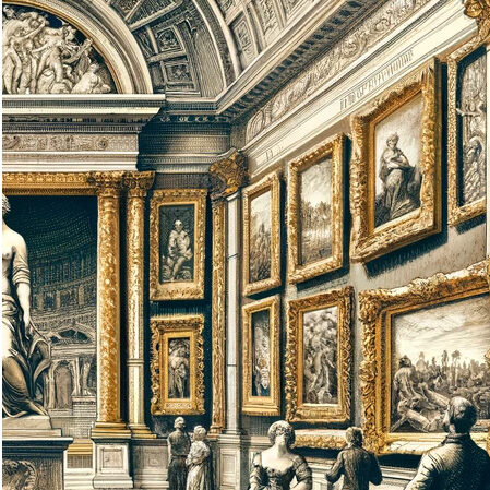 centre Culture du beau, intérieur de musée, beauté classique, nombre d'or, aristocrates, statue, peinture