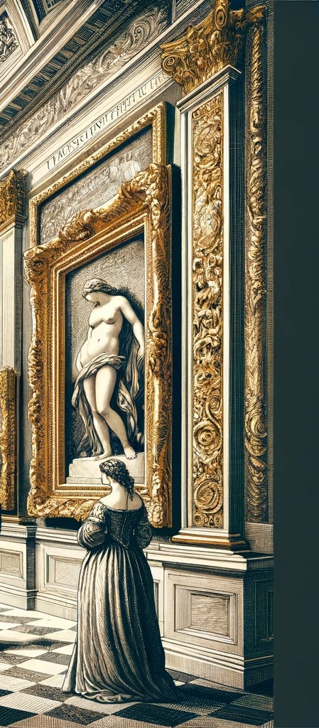 droite Culture du beau, intérieur de musée, beauté classique, nombre d'or, aristocrates, statue, peinture
